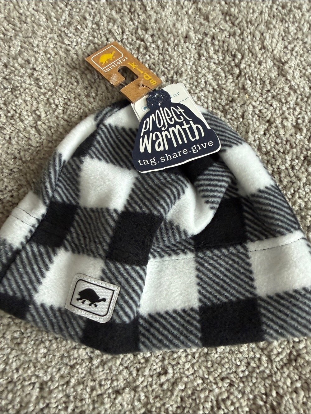 Kids Black & White Plaid Fleece Beanie - Project Warmth